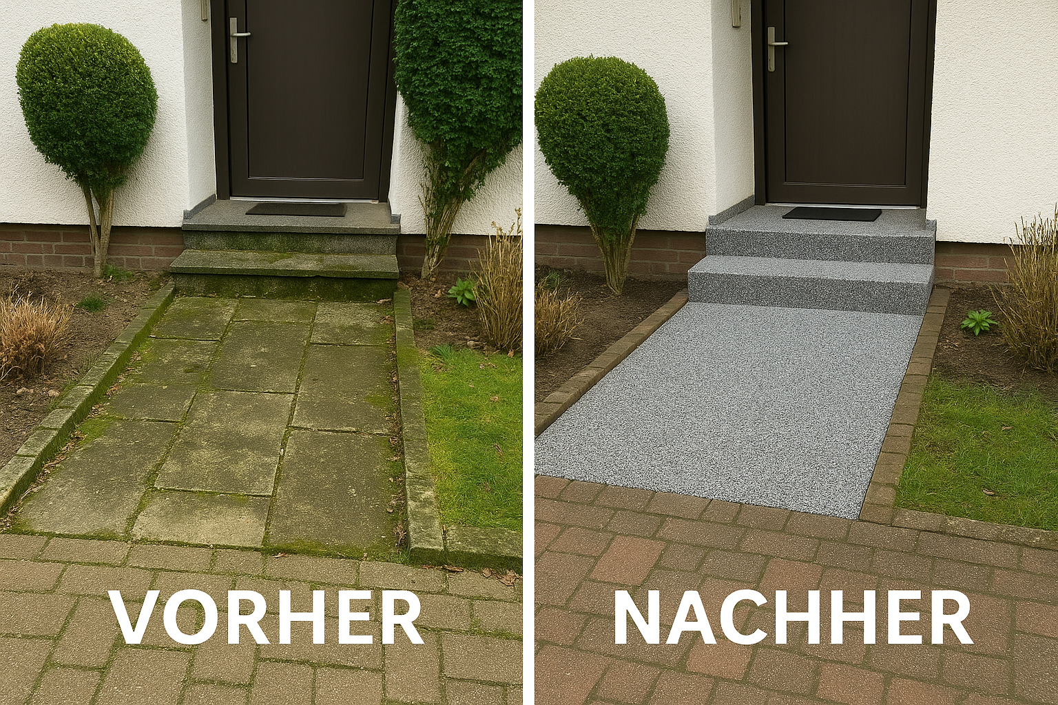Vorher Nachher Steinteppich Sanierung Eingangsbereich